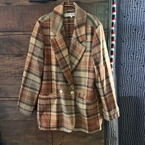Free People gorgeous Brown and Tan Plaid wool Jacket.